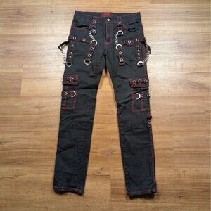 Tripp NYC No Excuse Black and Red Cargo Pants Mens 32 Skinny Tight w/ Chains